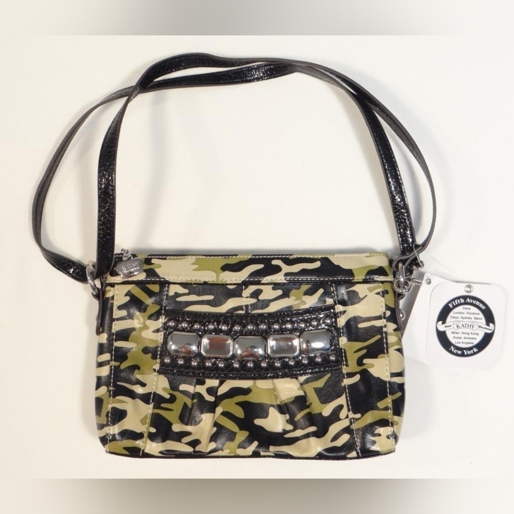 🌻NWT Kathy Van Zeeland Green Camouflage "Monte Carlo" Jewel Studded Crossbody